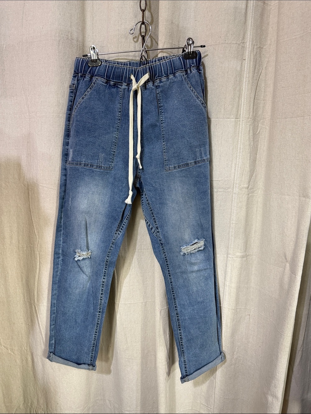Women’s Blue Drawstring Denim Jogger Jeans
